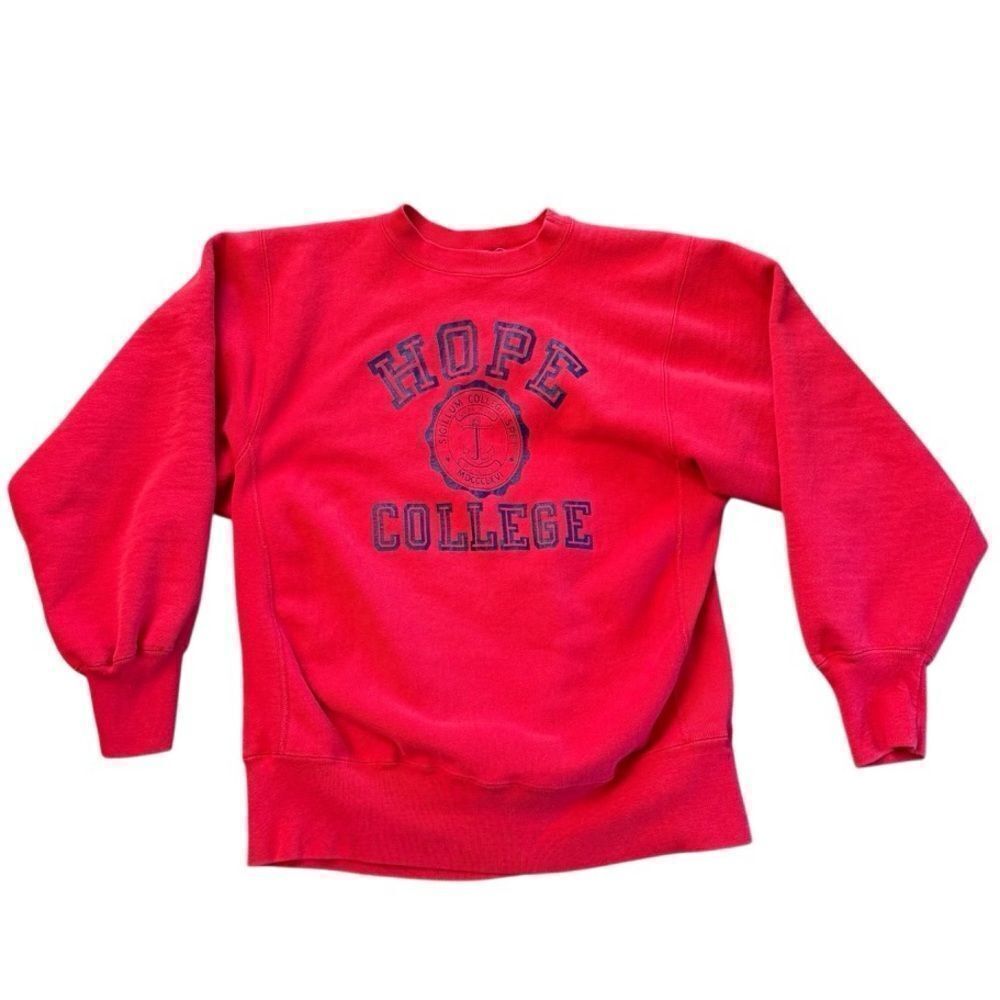 Champion Reverse Weave Sweatshirt Vintage 1980s Red Hope College Large